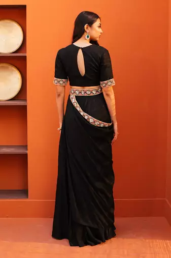 Black silk zardosi embroidery saree