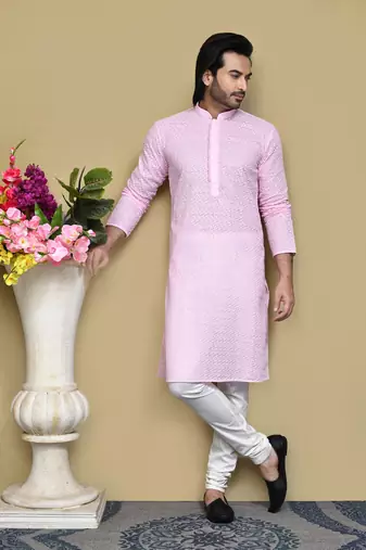 Pink embroidered cotton kurta pajama