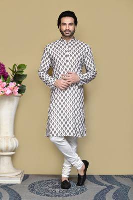 Multicolour printed rayon & cotton kurta pajama 1