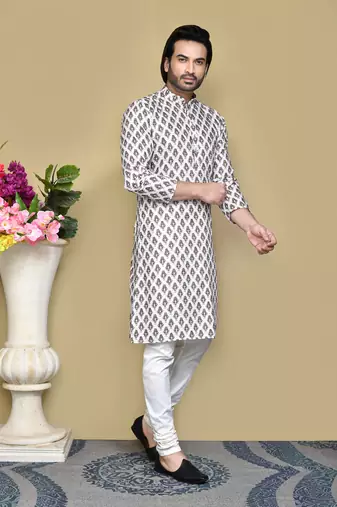 Multicolour printed rayon & cotton kurta pajama