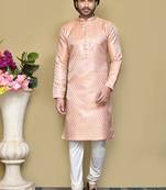 Rust embroidered art silk kurta pajama