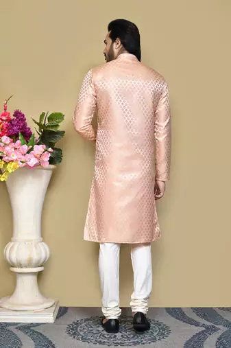 Rust embroidered art silk kurta pajama