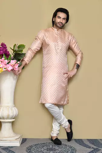 Rust embroidered art silk kurta pajama