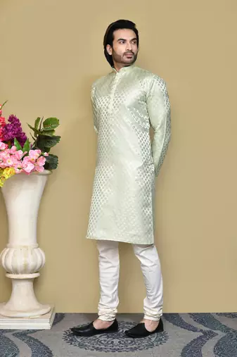 Pista embroidered art silk kurta pajama