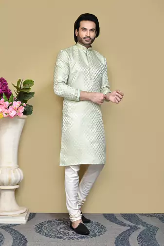 Pista embroidered art silk kurta pajama