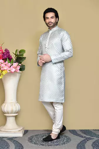 Sky blue embroidered art silk kurta pajama
