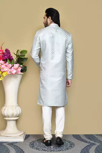 Sky blue embroidered art silk kurta pajama