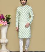 Pista printed cotton kurta pajama