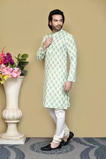 Pista printed cotton kurta pajama
