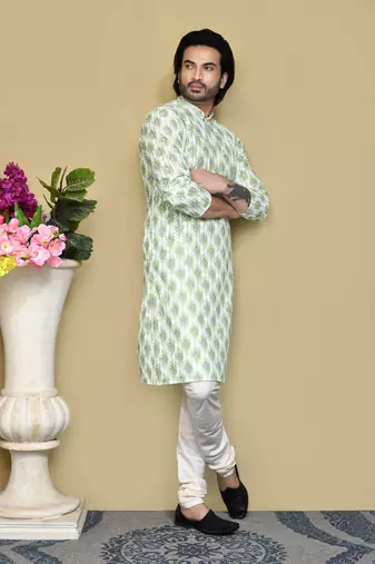 Pista printed cotton kurta pajama