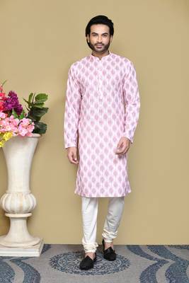 Pink printed cotton kurta pajama 1