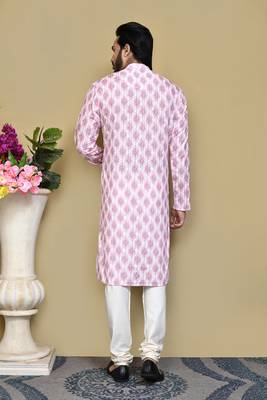 Pink printed cotton kurta pajama 3