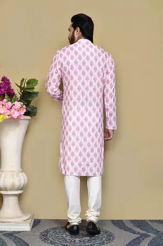 Pink printed cotton kurta pajama