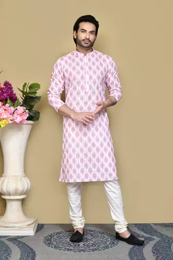 Pink printed cotton kurta pajama