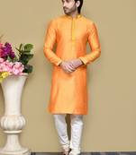 Orange woven cotton silk kurta pajama
