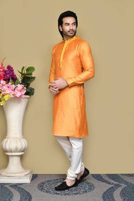Orange woven cotton silk kurta pajama 2