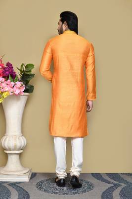Orange woven cotton silk kurta pajama 3