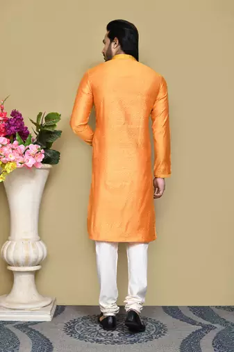 Orange woven cotton silk kurta pajama