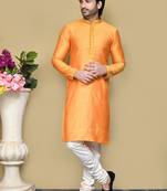 Orange woven cotton silk kurta pajama