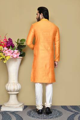 Orange woven cotton silk kurta pajama 3