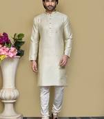 Grey woven art silk kurta pajama
