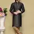 Black woven art silk kurta pajama