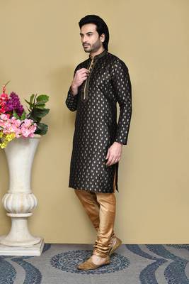 Black woven art silk kurta pajama 2