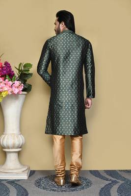 Green woven art silk kurta pajama 3