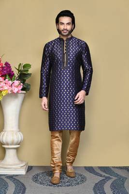 Royal blue woven art silk kurta pajama 1