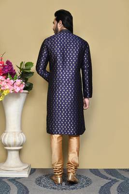 Royal blue woven art silk kurta pajama 3