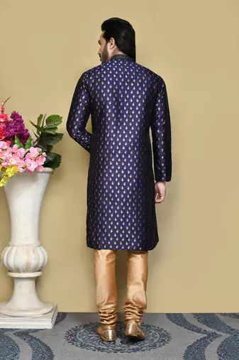 Royal blue woven art silk kurta pajama