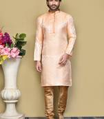 Rust woven art silk kurta pajama