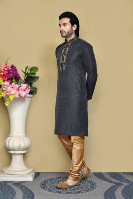 Black woven art silk kurta pajama 2