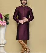 Purple woven art silk kurta pajama
