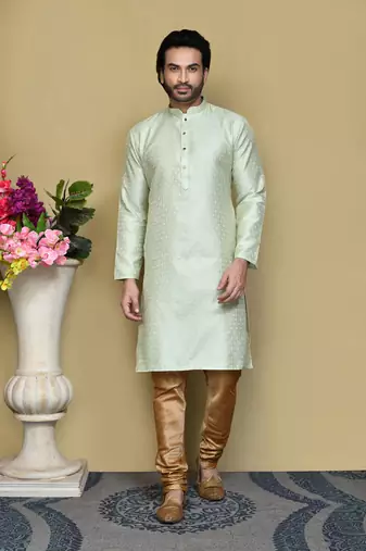 Pista woven art silk kurta pajama