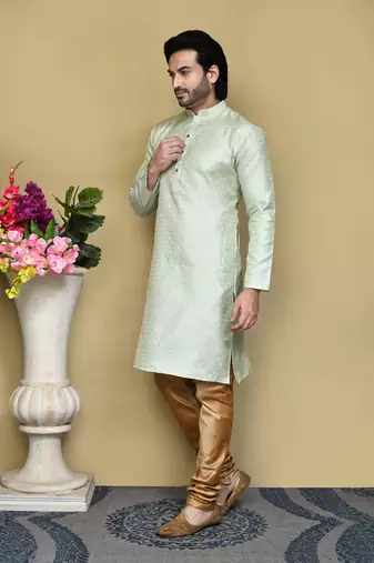 Pista woven art silk kurta pajama
