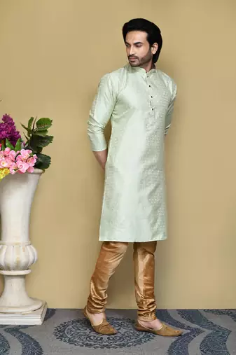 Pista woven art silk kurta pajama