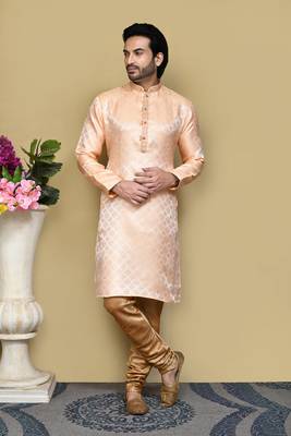 Rust woven art silk kurta pajama 1
