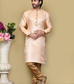 Rust woven art silk kurta pajama