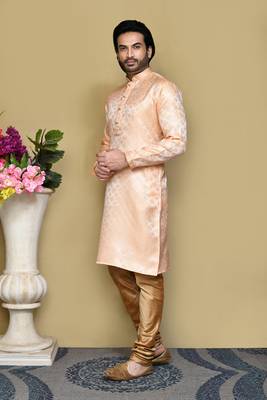 Rust woven art silk kurta pajama 2