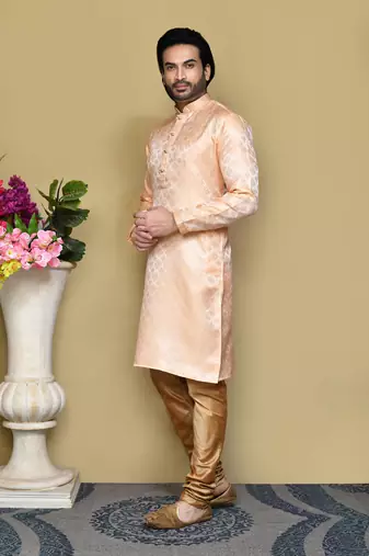 Rust woven art silk kurta pajama