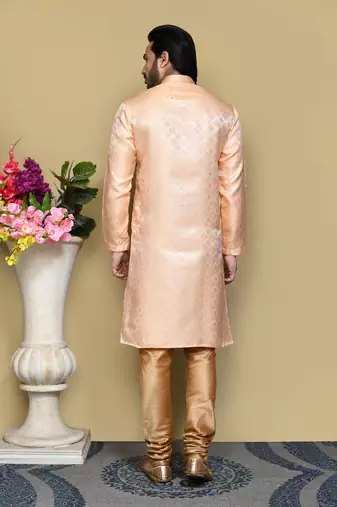 Rust woven art silk kurta pajama