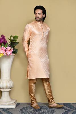 Rust woven art silk kurta pajama 4