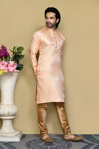 Rust woven art silk kurta pajama