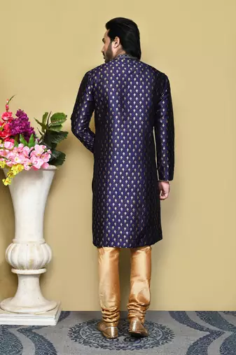 Royal blue woven art silk kurta pajama