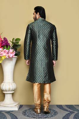 Green woven art silk kurta pajama 3