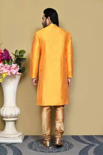 Yellow woven art silk kurta pajama