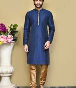 Royal blue woven art silk kurta pajama