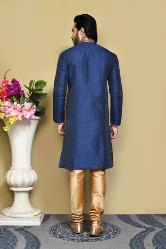 Royal blue woven art silk kurta pajama