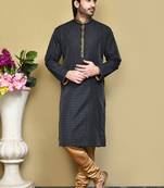 Black woven art silk kurta pajama